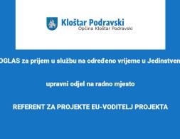 OGLAS za prijem u službu na određeno vrijeme u Jedinstveni upravni odjel na radno mjesto - REFERENT ZA PROJEKTE EU-VODITELJ PROJEKTA
