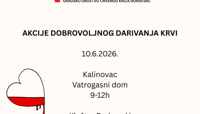 DOBROVOLJNO DARIVANJE KRVI, 10. LIPNJA 2026.